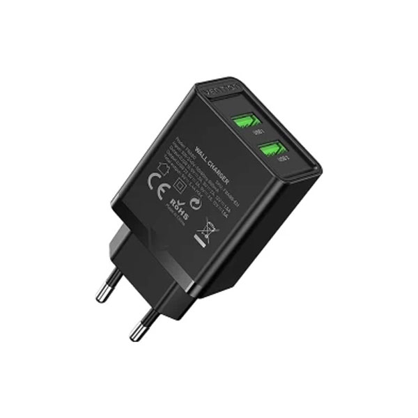 VENTION FBAB0-EU Two-Port  USB(A+A) Wall Charger (18W/18W) EU-Plug Black