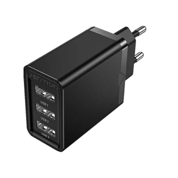 VENTION FEAB0-EU 3-port USB(A+A+A) Wall Charger EU-Plug Black