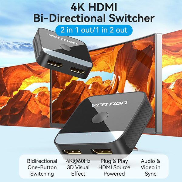 image of Vention AKOB0 2-Port HDMI Bi-Direction 4K Switcher with Spec and Price in BDT