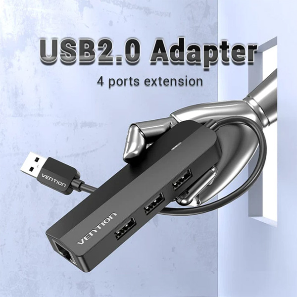 image of Vention CHPBB 3-Port USB 2.0 Hub with 100M Ethernet Adapter with Spec and Price in BDT