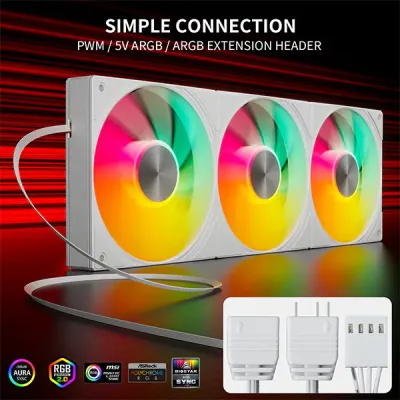 upHere U3TC3 ARGB All-in-One Casing Fan - White image of upHere U3TC3 ARGB All-in-One Casing Fan - White with Spec and Price in BDT