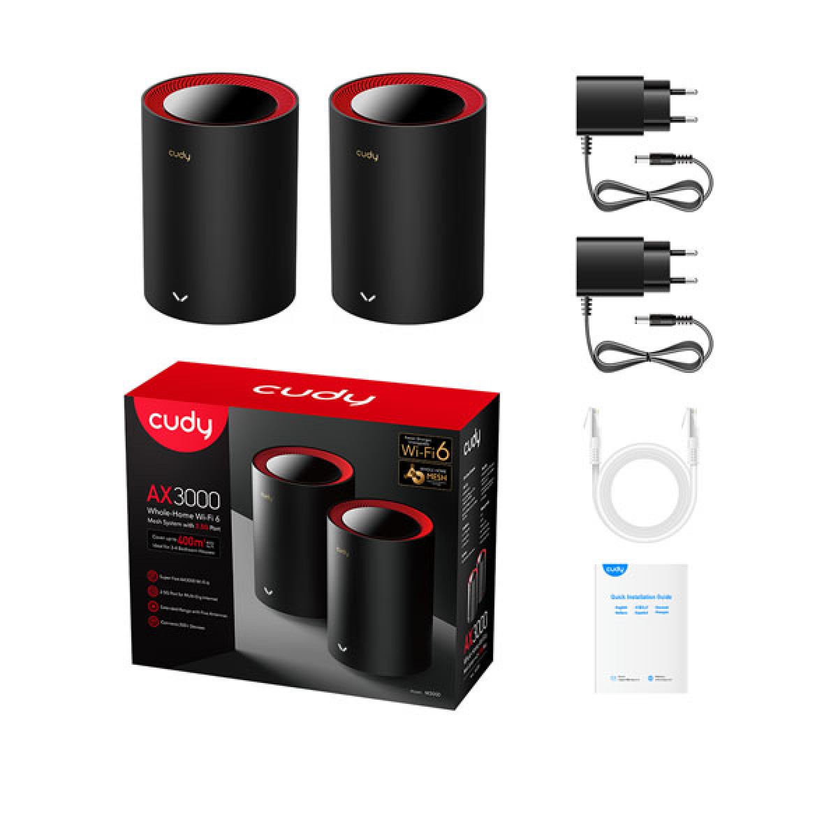 CUDY M3000 2-Pack 2.5G Dual Band Wi-Fi 6 Mesh Router