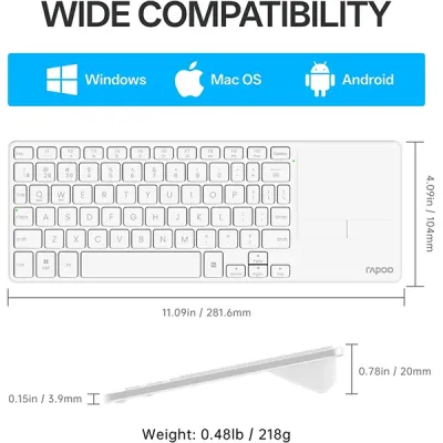 Rapoo E900T Portable Wireless Keyboard with Touchpad - White image of Rapoo E900T Portable Wireless Keyboard with Touchpad - White with Spec and Price in BDT