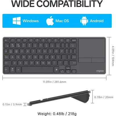 Rapoo E900T Portable Wireless Keyboard with Touchpad - Black image of Rapoo E900T Portable Wireless Keyboard with Touchpad - Black with Spec and Price in BDT