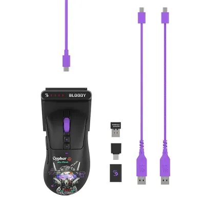 A4Tech Bloody R73 Ultra Duo Cypher Ghost Dual Mode Wireless + USB Type C Gaming Mouse Including Dock image of A4Tech Bloody R73 Ultra Duo Cypher Ghost Dual Mode Wireless + USB Type C Gaming Mouse Including Dock with Spec and Price in BDT