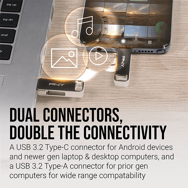 image of PNY Duo Link 64GB USB 3.2 Type-C Dual Pen Drive with Spec and Price in BDT