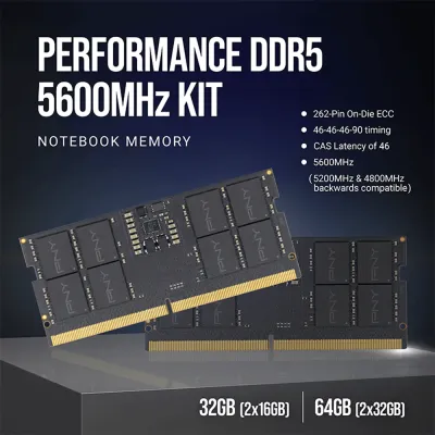 PNY Performance 16GB DDR5 5600MHz Laptop Memory image of PNY Performance 16GB DDR5 5600MHz Laptop Memory with Spec and Price in BDT