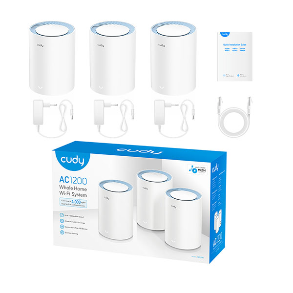 image of CUDY M1200 (3-Pack) AC1200 Dual Band Whole Home Wi-Fi Mesh Router with Spec and Price in BDT