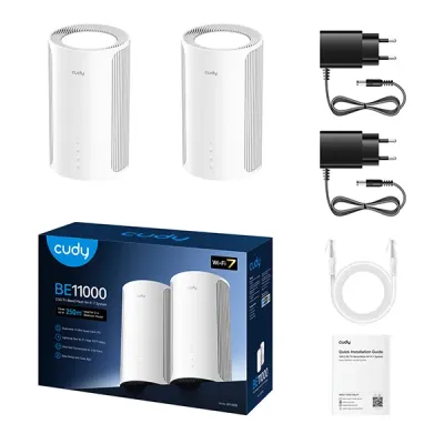 image of CUDY M11000 2-Pack BE11000 2.5G Tri-Band Wi-Fi 7 Mesh System Router with Spec and Price in BDT