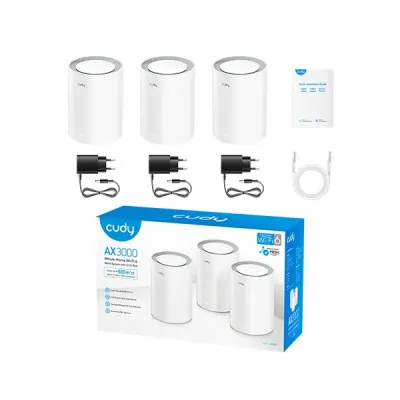 Cudy M3000 (White) 3-Pack AX3000 2.5G Dual Band Wi-Fi 6 Mesh System Router image of Cudy M3000 (White) 3-Pack AX3000 2.5G Dual Band Wi-Fi 6 Mesh System Router with Spec and Price in BDT
