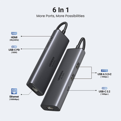 Ugreen CM512 (45000) 6-in-1 Multifunctional USB-C Hub image of Ugreen CM512 (45000) 6-in-1 Multifunctional USB-C Hub with Spec and Price in BDT