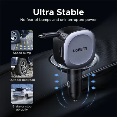 UGREEN EC601 (55653) 75W Fast Car Charger with Retractable Cable image of UGREEN EC601 (55653) 75W Fast Car Charger with Retractable Cable with Spec and Price in BDT
