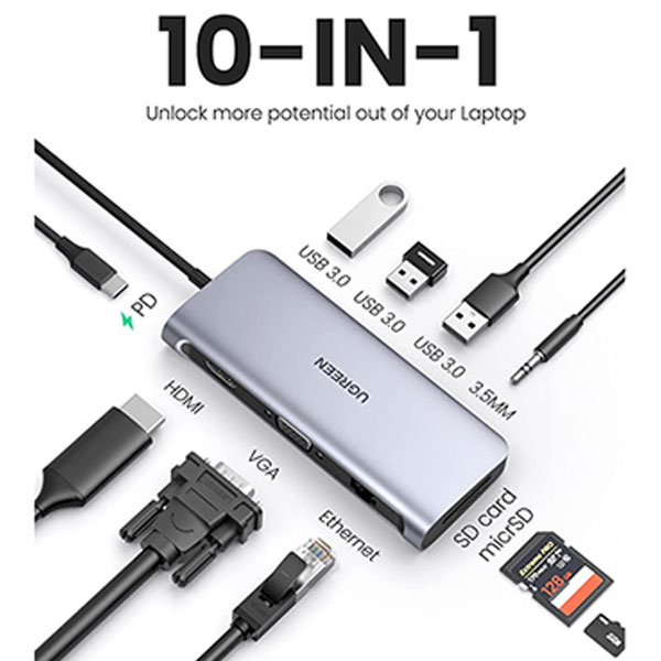 image of UGREEN CM179 (80133) 10-in-1 USB-C Multifunction HUB with Spec and Price in BDT