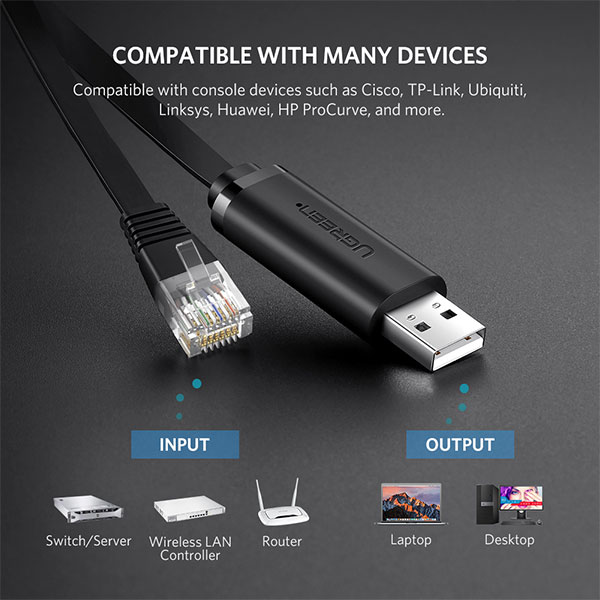 image of UGREEN CM204 (60813) USB-A To RJ45 Console Cable - 3M with Spec and Price in BDT