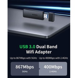 product image of UGREEN CM492 (50340) AC1300 Dual Band Wireless USB Adapter with Specification and Price in BDT