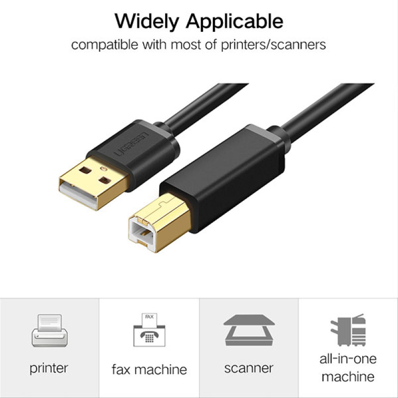 UGREEN US210 USB 3.0 Druckerkabel - Typ B Auf Typ A, 2 Meter, Schwarz, Bis Zu 5 Gbit/s