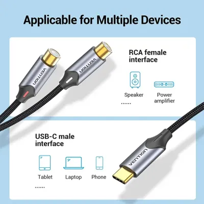 image of Vention BGVHF USB-C Male to 2-Female RCA Cable - 1M with Spec and Price in BDT
