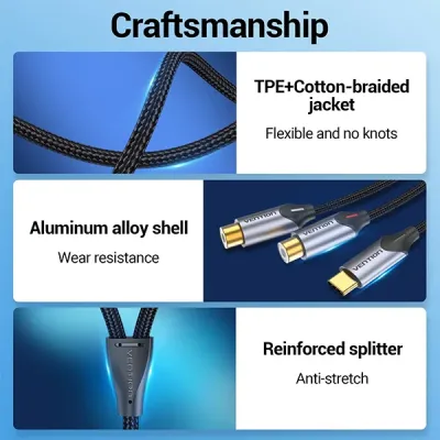 image of Vention BGVHF USB-C Male to 2-Female RCA Cable - 1M with Spec and Price in BDT