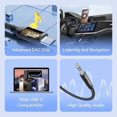 VENTION BIFBF USB-C Male to 3.5mm Male Audio Cable with DAC Adapter - 1M image of VENTION BIFBF USB-C Male to 3.5mm Male Audio Cable with DAC Adapter - 1M with Spec and Price in BDT
