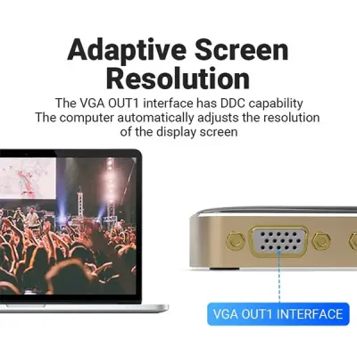 image of Vention DBABF 1-in 2-out VGA Splitter - 1M with Spec and Price in BDT