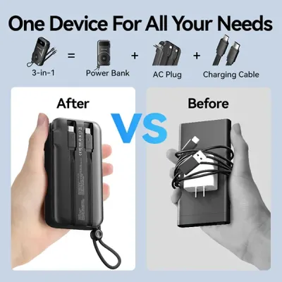 VENTION FHXW0 22.5W 10000mAh LED Display 6-in-1 Travel Power Bank with Built-in USB-C and Lightning Cable image of VENTION FHXW0 22.5W 10000mAh LED Display 6-in-1 Travel Power Bank with Built-in USB-C and Lightning Cable with Spec and Price in BDT