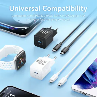VENTION TZ-FEPB0-US-01 20W 1-Port USB-C GaN Charger with USB-C to USB-C Cable -US Plug image of VENTION TZ-FEPB0-US-01 20W 1-Port USB-C GaN Charger with USB-C to USB-C Cable -US Plug with Spec and Price in BDT