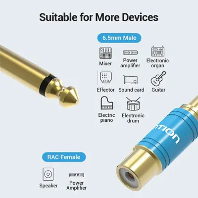 VENTION VDD-C03 6.35mm Male to RCA Female Audio Adapter image of VENTION VDD-C03 6.35mm Male to RCA Female Audio Adapter with Spec and Price in BDT