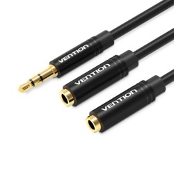 VENTION BBWBY 3.5mm Male to 2*3.5mm Female Stereo Splitter Cable 0.3M Black Metal Type