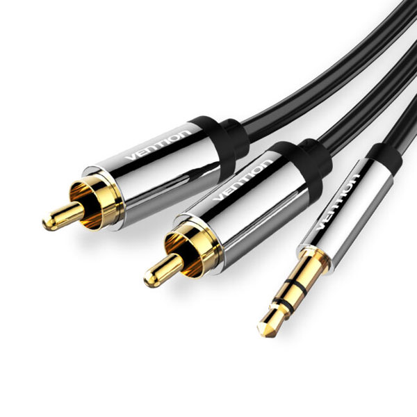 image of VENTION BCFBF 3.5mm Male to 2RCA Male Audio Cable 1M Black Metal Type with Spec and Price in BDT