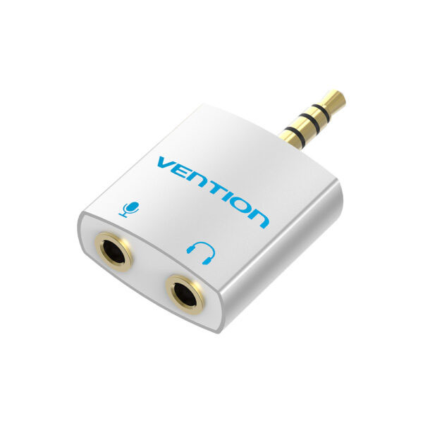image of VENTION BDBW0 4 Pole 3.5mm Male to 2*3.5mm Female Audio Splitter with Separated Audio and Microphone Port Slivery with Spec and Price in BDT