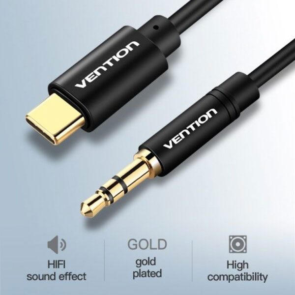 image of VENTION BGABG Type-C to 3.5mm Male Spring Audio Cable 1.5M Black Metal Type with Spec and Price in BDT