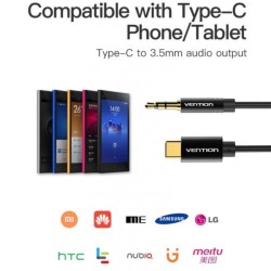 product image of VENTION BGABG Type-C to 3.5mm Male Spring Audio Cable 1.5M Black Metal Type with Specification and Price in BDT