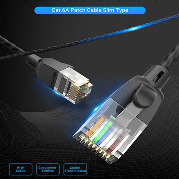 image of VENTION IBIBI Cat.6A UTP Patch Cable 3M Black Slim Type with Spec and Price in BDT