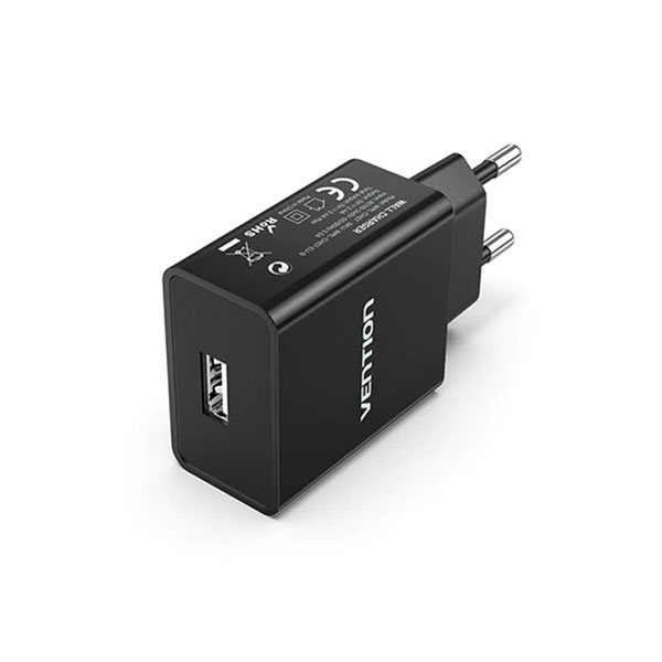 image of VENTION WML-CH07-EU-B 1-Port USB Wall Charger (12W) EU-Plug - Black with Spec and Price in BDT