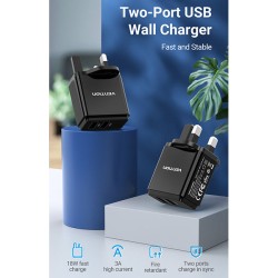 product image of Vention FBAB0-UK 18W Two Port USB A Wall Charger with Specification and Price in BDT