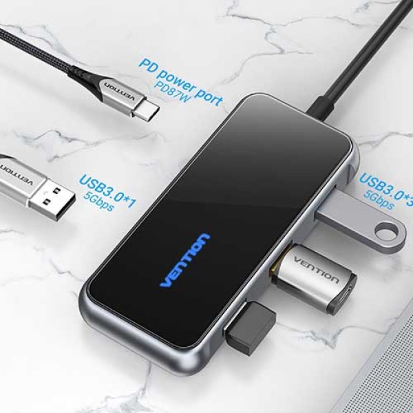 image of Vention TFDHB Multi-function USB-C to USB3.0/PD Docking Station 0.15M Mirrored Surface Type with Spec and Price in BDT