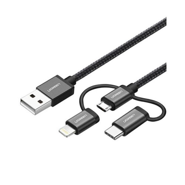 UGREEN 80326 USB 2.0 A To Micro USB  Lightning  Type C (3 in 1) Cable - 1M