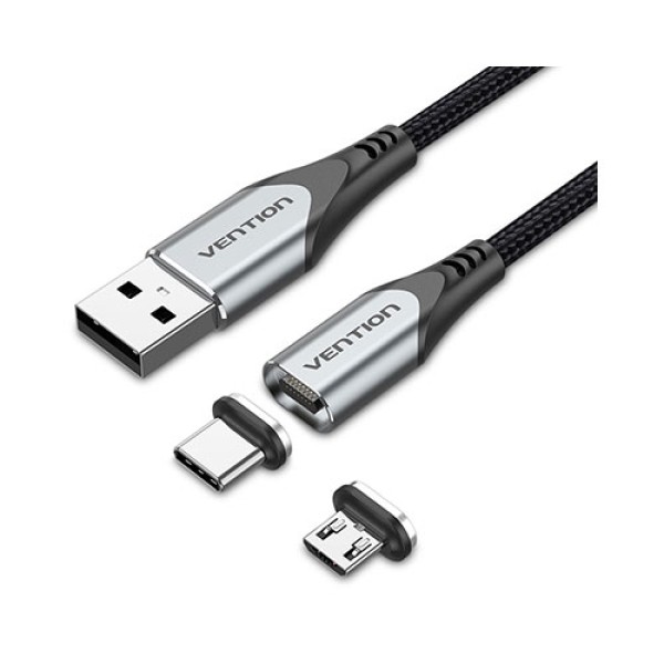 VENTION CQMHG USB 2.0 (m) to 2-in-1 Micro-B & USB-C Male Magnetic Cable 1.5M