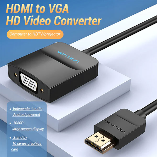 image of VENTION 42154 HDMI to VGA Converter 0.15M Black with Spec and Price in BDT