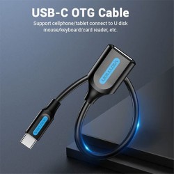 product image of VENTION CCSBB USB 2.0 C Male to A Female OTG Cable 0.15M Black PVC Type with Specification and Price in BDT