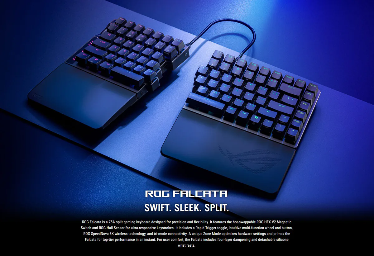 ASUS ROG Falcata (M703) Hot-swappable ROG HFX V2 Magnetic Switch 75% Split Mechanical Gaming Keyboard Price in BD ASUS ROG Falcata (M703) Hot-swappable ROG HFX V2 Magnetic Switch 75% Split Mechanical Gaming Keyboard Price in BD