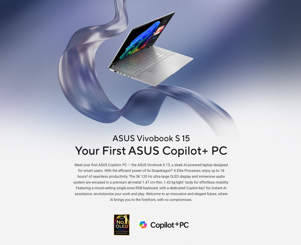 ASUS Vivobook S 15 OLED S5507QA-MA081W Snapdragon X Elite X1E 16GB Memory 512GB SSD 15.6" OLED Display Copilot+ PC Price in Bangladesh