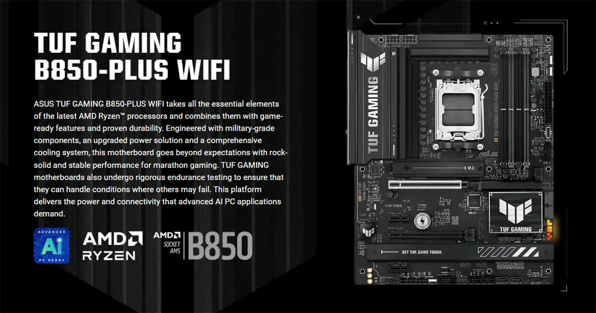 ASUS TUF GAMING B850-PLUS WIFI AM5 ATX Gaming Motherboard Price in Bangladesh