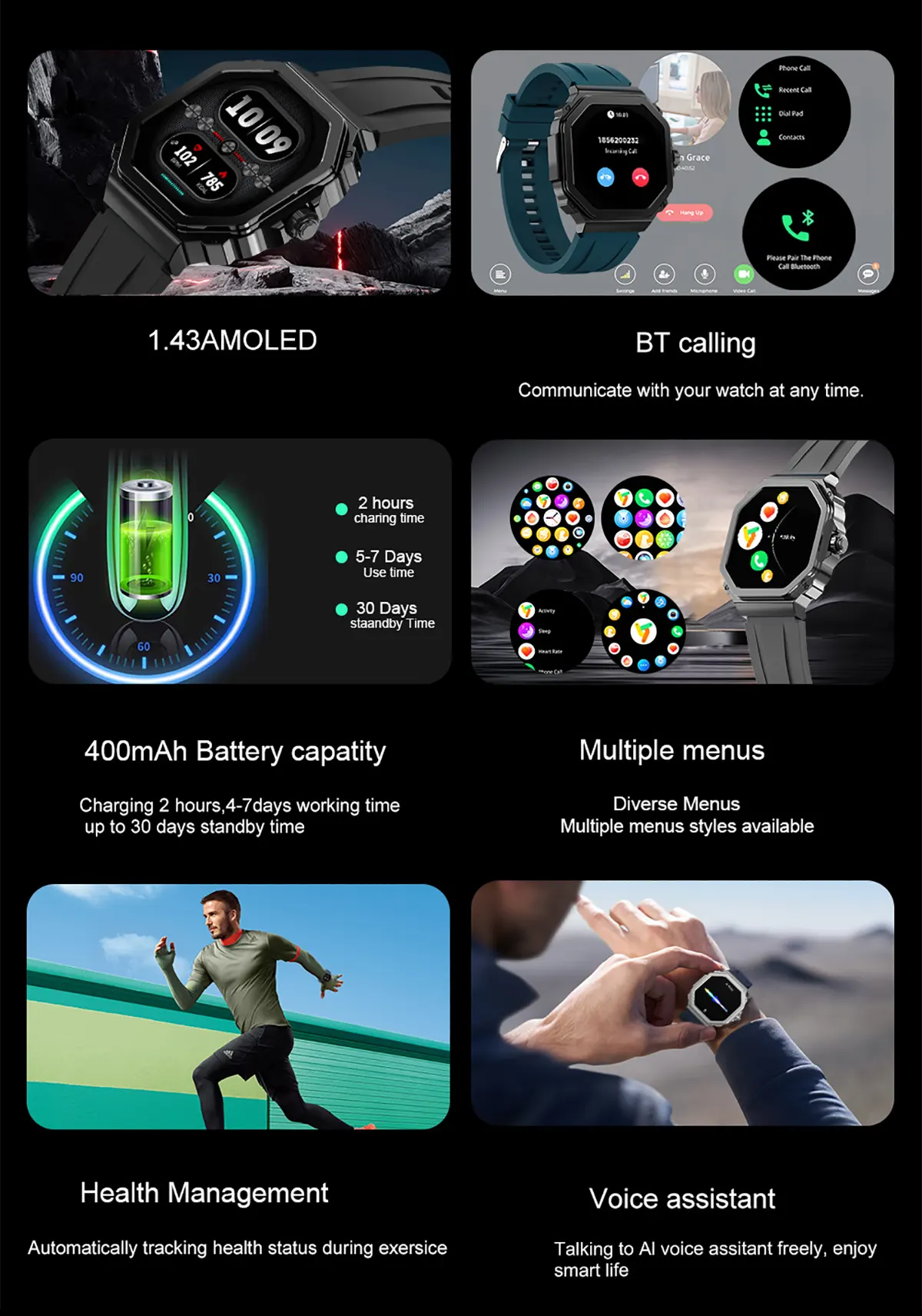 Blisbond Force AMOLED Display Bluetooth Calling Smartwatch - Silver Blisbond Force AMOLED Display Bluetooth Calling Smartwatch - Silver